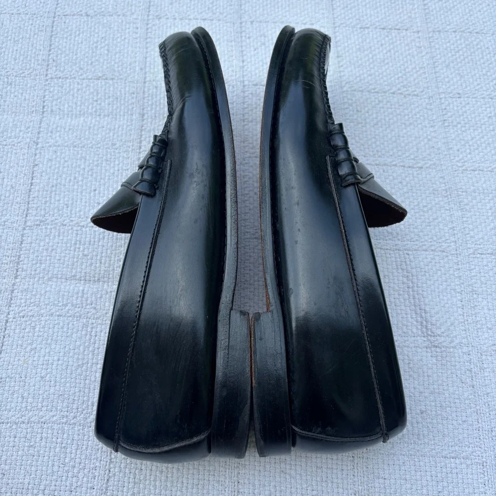 Men's 11.5 EE BASS Weejuns Black Polished Leather Casual Loafers Shoes